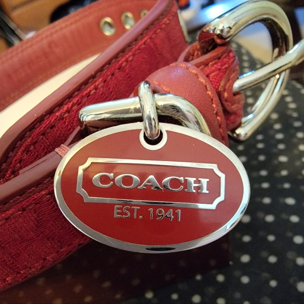 Coach 11"-13" Dog Collar With Engravable Tag in Classic Red